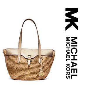 Michael Kors Straw Naomi Large Tote Gold Metallic